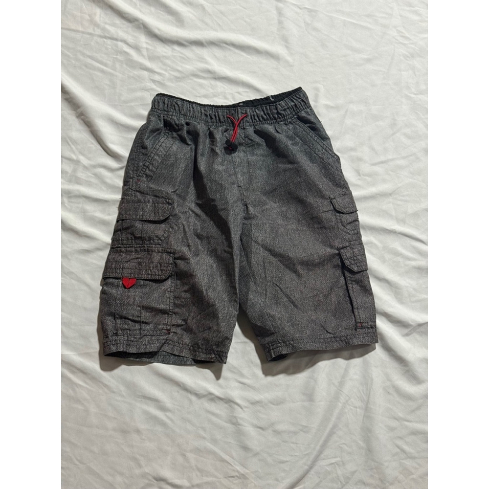 Boys Plugg Cargo Shorts Size M Gray with Red Accents